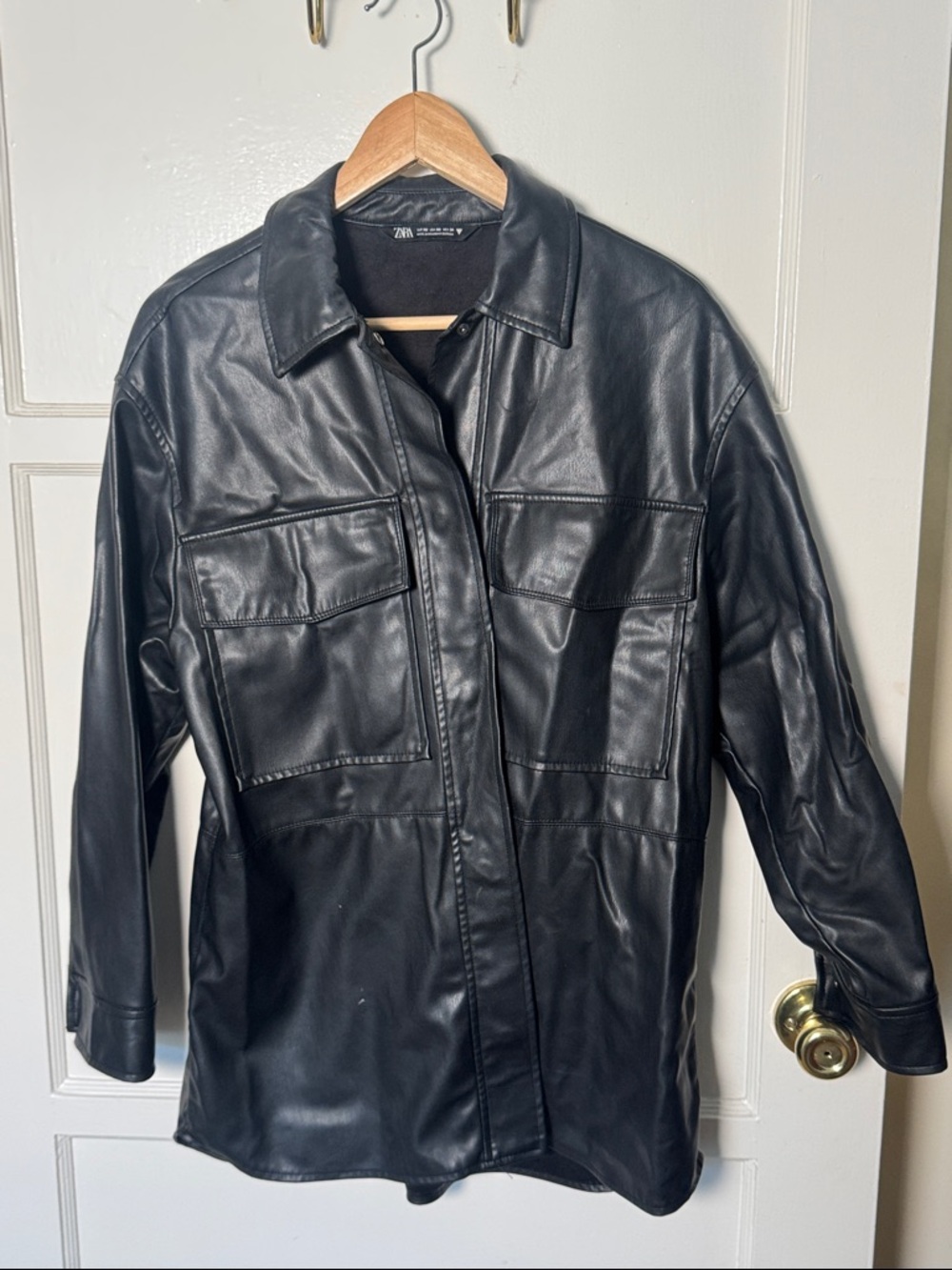 Zara Oversized Black Faux Leather Overshirt